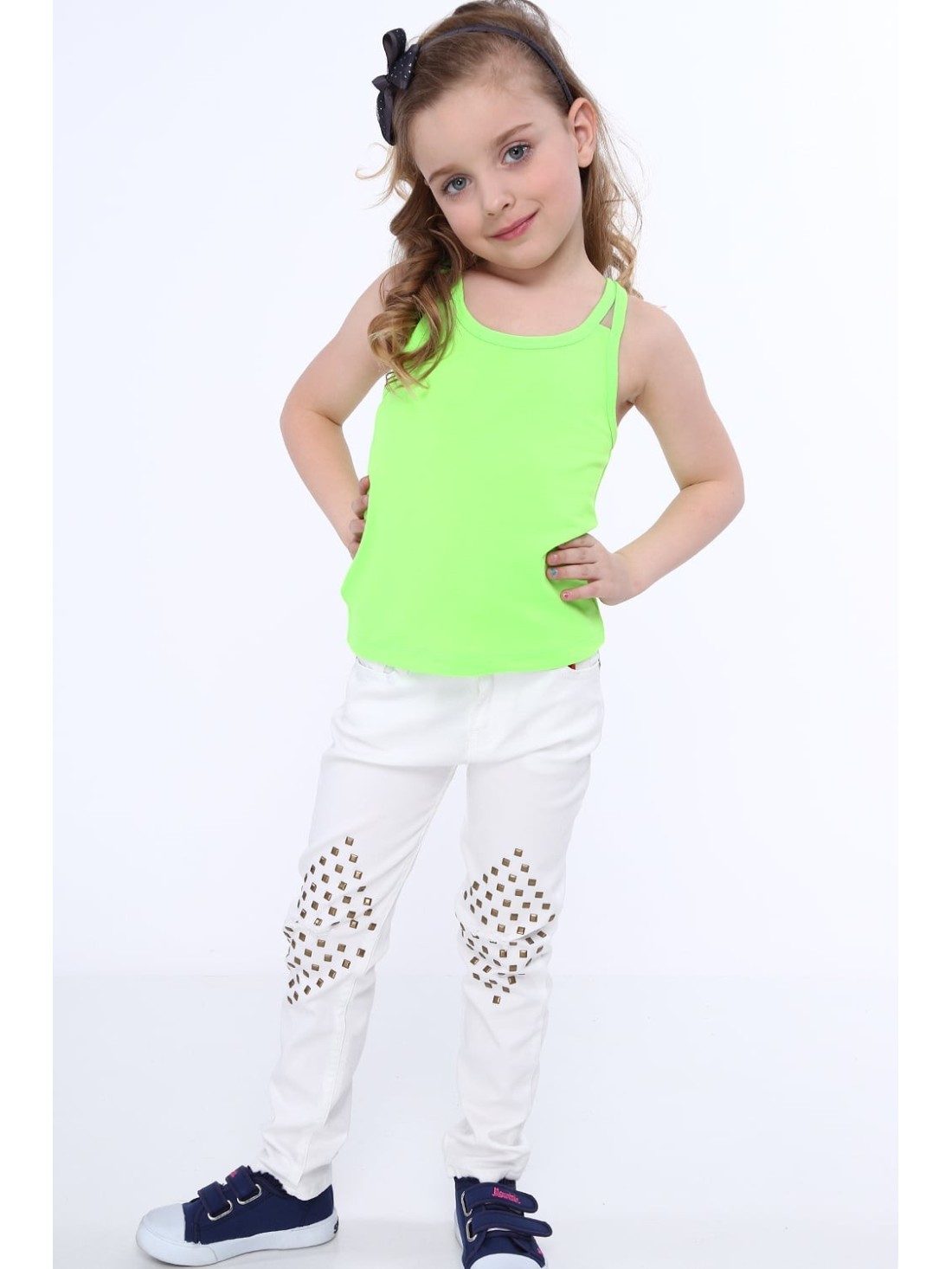 Tricou fete cu bretele duble verde fluo NDZ7772 - Magazin online - Boutique